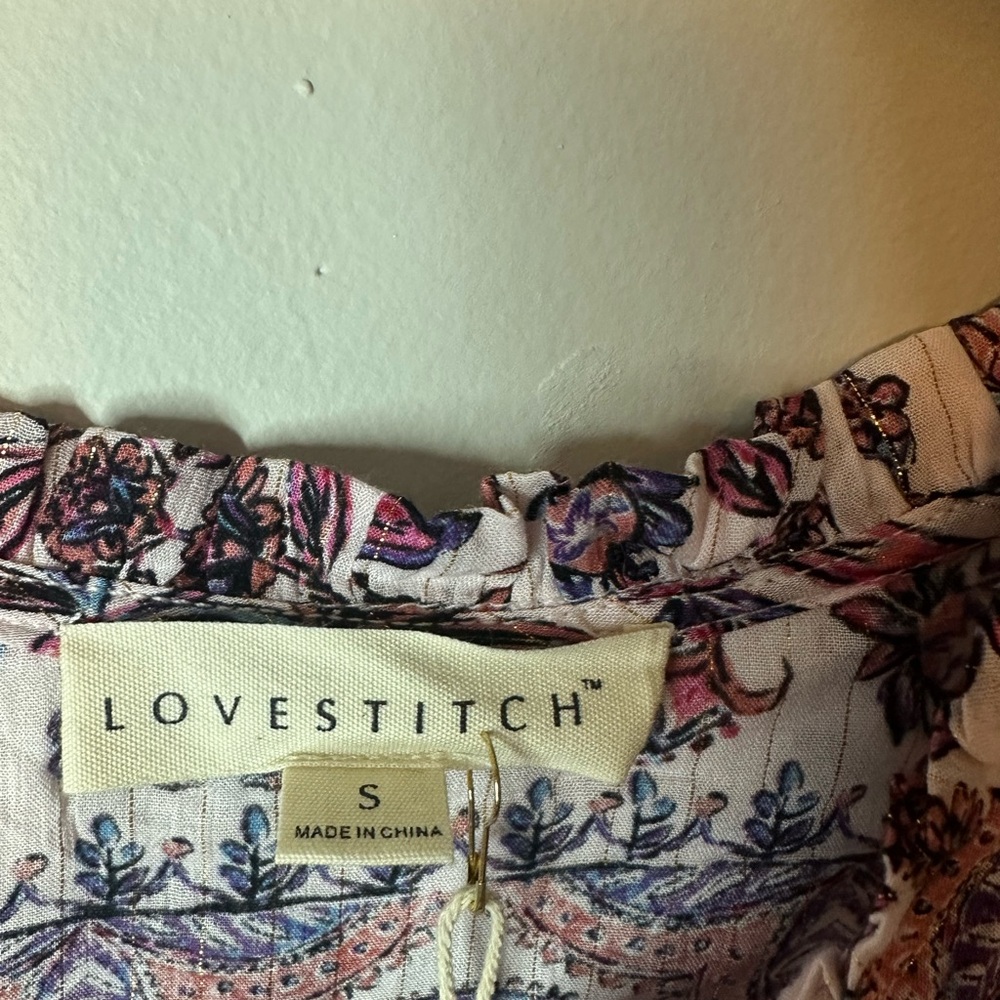 Lovestitch NWT Women's Purple Bell Sleeve Paisley Print High Low Top Sz S - Picture 6 of 9